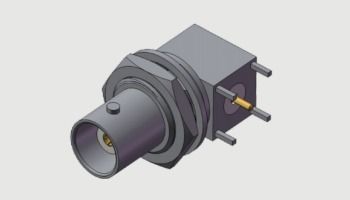 Connettore coassiale femmina BNC (Jack, Presa) ad angolo retto (RA) di grado commerciale, per montaggio a pannello, fino a 4 GHz, per saldatura a 4 fori passanti