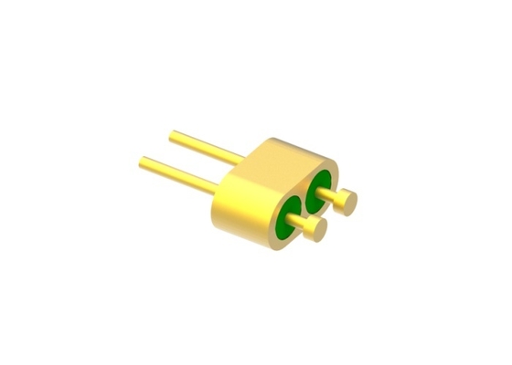 Connettore ermetico vetro-metallo a due pin con testa a chiodo e superficie di attacco per filo d'oro MC-1085-JH