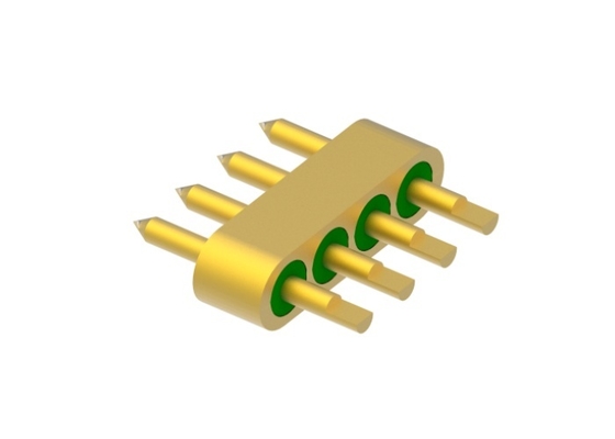 Connettore ermetico vetro-metallo a 4 pin con smusso e superficie per bonding a filo d'oro MC-2061T-JH