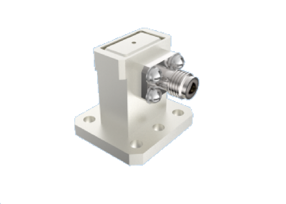 Guida d'onda da 50Ω 15GHz~22GHz WR 51/BJ180 ad adattatore da 2,92 mm Banda Ku/K Struttura ad angolo retto Connettori RF aerospaziali con VSWR basso e bassa perdita di inserzione